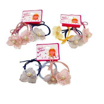 4pc Elastic Hairbands with Lace and Pearl Flower